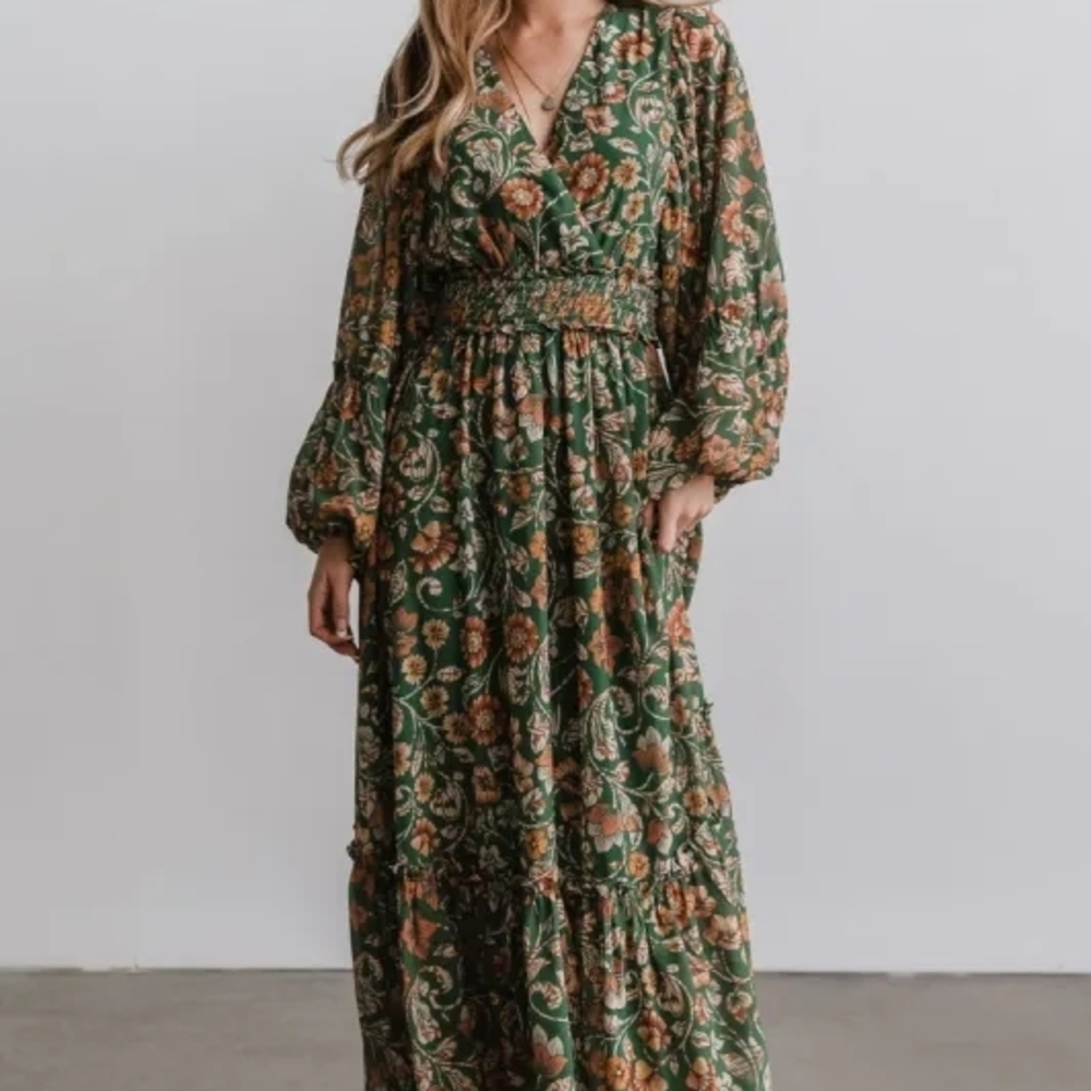 Baltic Born Floral Long Sleeve Dress - Green and Orange